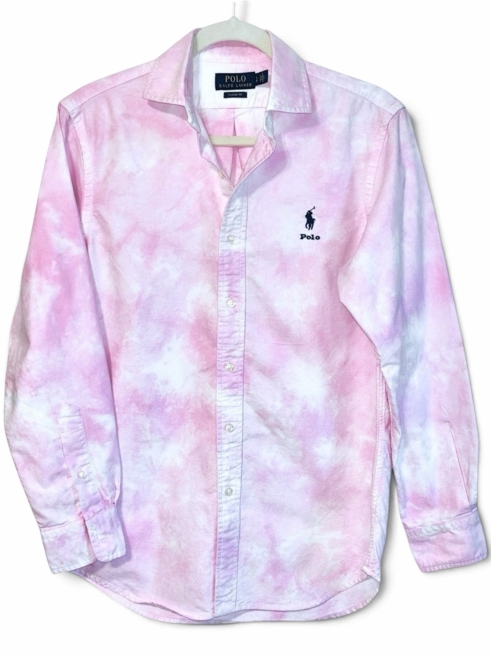 Polo Ralph Lauren Classic Fit Pony Pink Tie Dye Oxford Long Sleeve Shirt S
